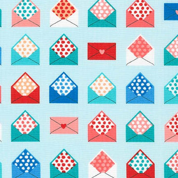 Sealed with a Kiss Envelopes on Aqua by Laurie Wisbrun for Robert Kaufman Fabrics