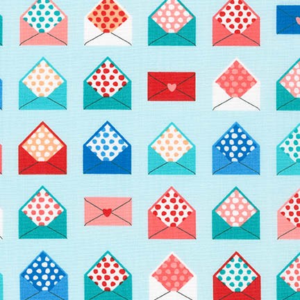 Sealed with a Kiss Envelopes on Aqua by Laurie Wisbrun for Robert Kaufman Fabrics