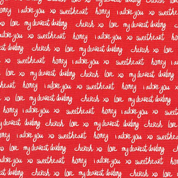 Sealed with a Kiss Text on Red by Laurie Wisbrun for Robert Kaufman Fabrics