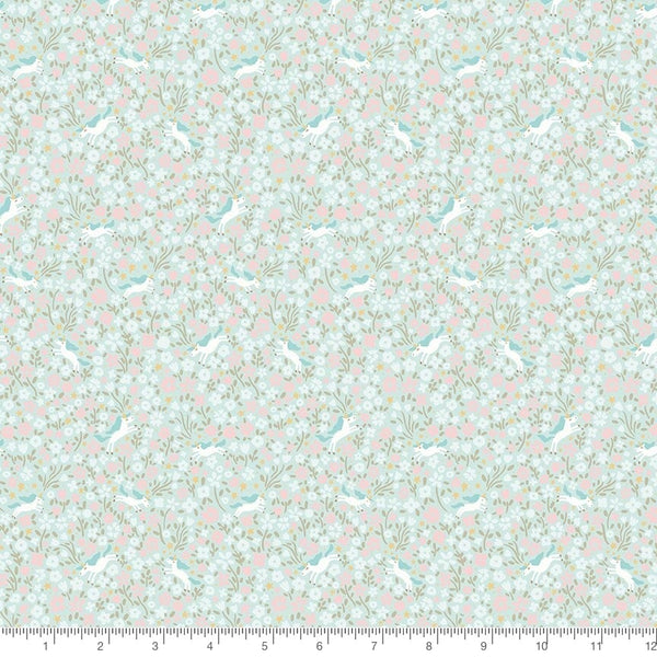 Little Posies Unicorns in Aqua by Cayla Naylor for Riley Blake Designs C18325-AQUA with inch ruler for scale