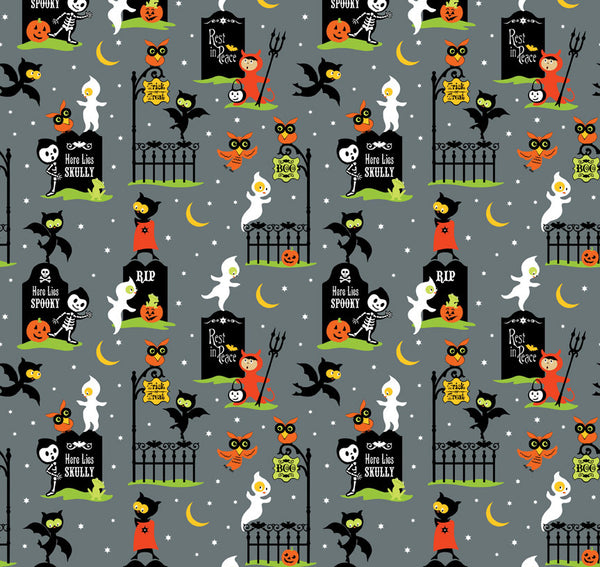 Costume Clubhouse Graveyard on Gray by Sheri Berry for Riley Blake