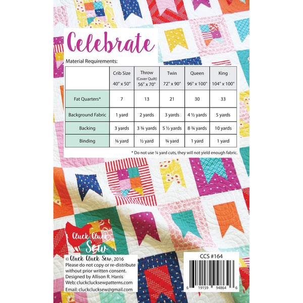 Celebrate Quilt Pattern back cover CCS-164