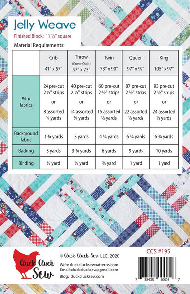 Jelly Weave quilt pattern back cover with fabric requirements for five sizes CCS-195