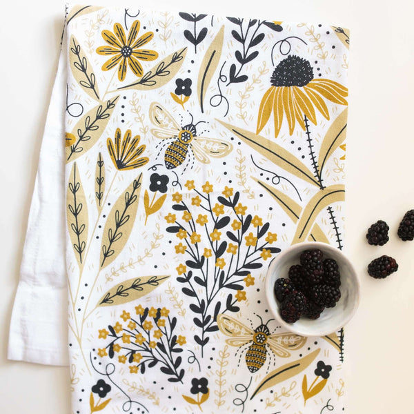 Bee Garden Beehive Tea Towel by Gingiber