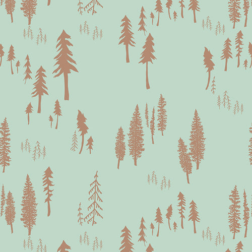 Hello Bear Timberland Dew by Bonnie Christine, green quilting cotton with woodland motif
