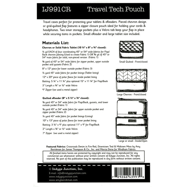 Travel Tech Pouch Sewing Pattern back cover with materials list IJ991CR