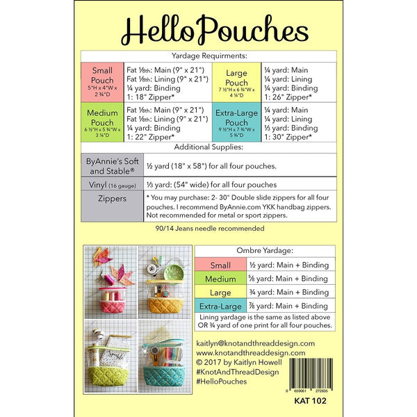 Hello Pouches Sewing Pattern back cover KAT_102