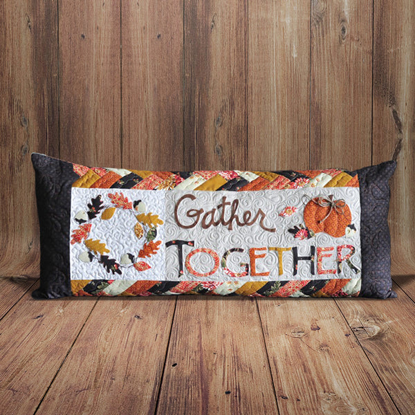 Gather Together bench pillow on a wood background LONE-STAR-LASER-GATHER-TOGETHER