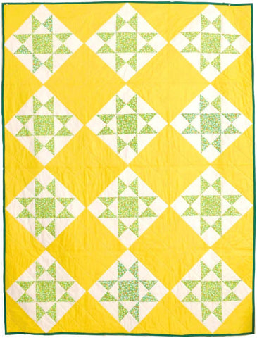 Ohio Stars in Yellow with Lucky Rabbit Fabric by Heather Ross Quilt Kit