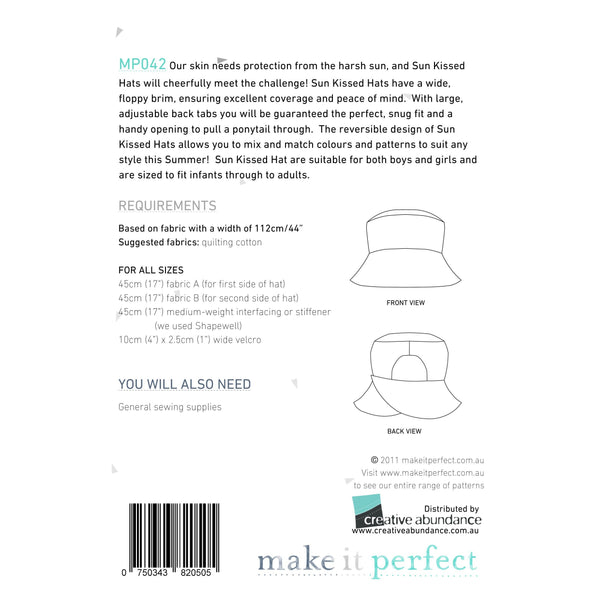 Sun Kissed Hat Sewing Pattern back cover MPO042