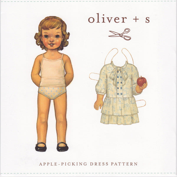 Apple-Picking Dress sewing pattern by Oliver + S, pattern envelope front with illustrated dress and child