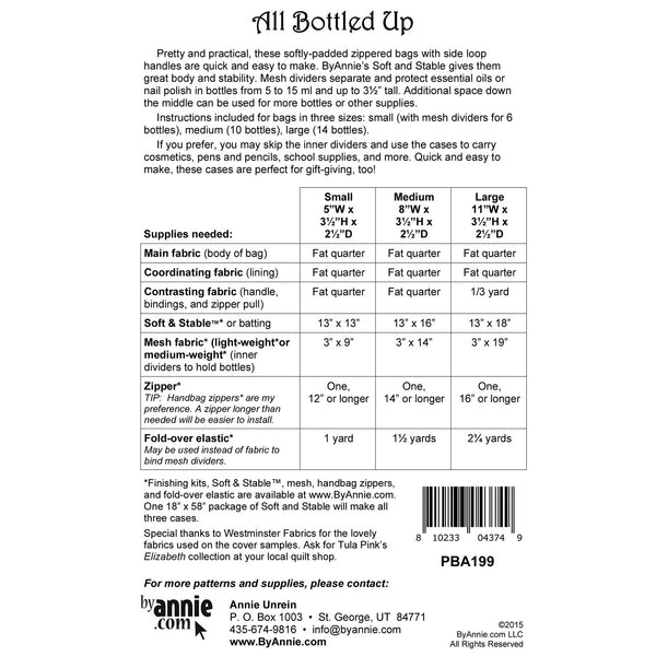 All Bottled Up Sewing Pattern back cover PBA199
