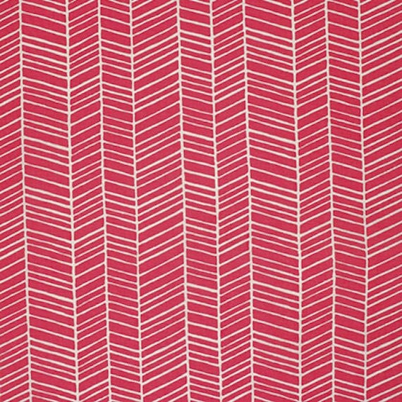 Flora Herringbone in Poppy by Joel Dewberry, red-orange quilting cotton with herringbone print