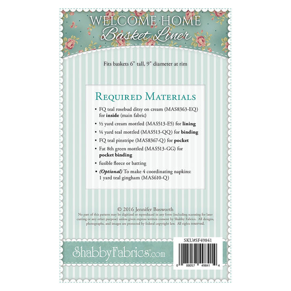 Welcome Home Basket Liner back cover SF49841