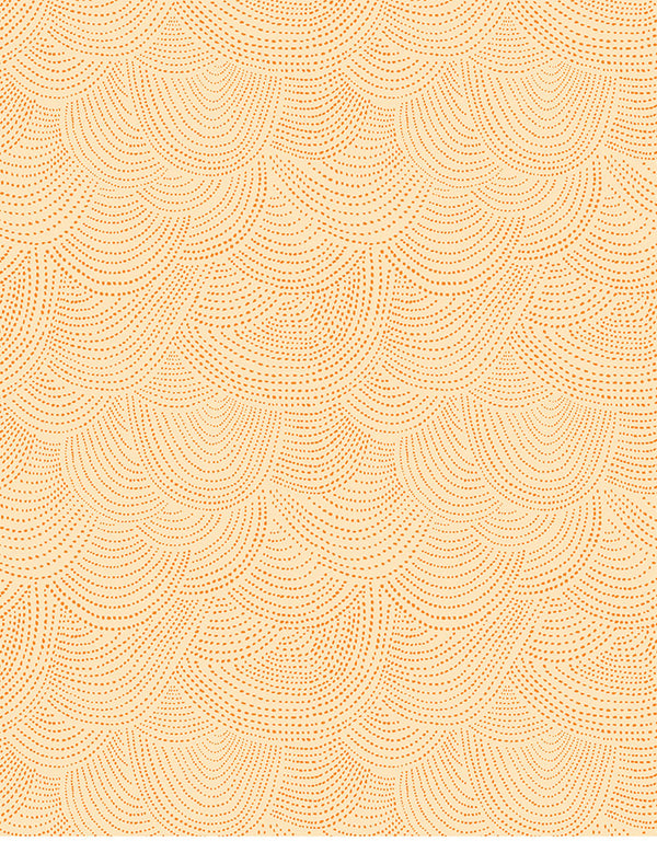 Scallop Dot in Sorbet by Dear Stella, orange dotted scallop fan texture on a warm pale peach ground