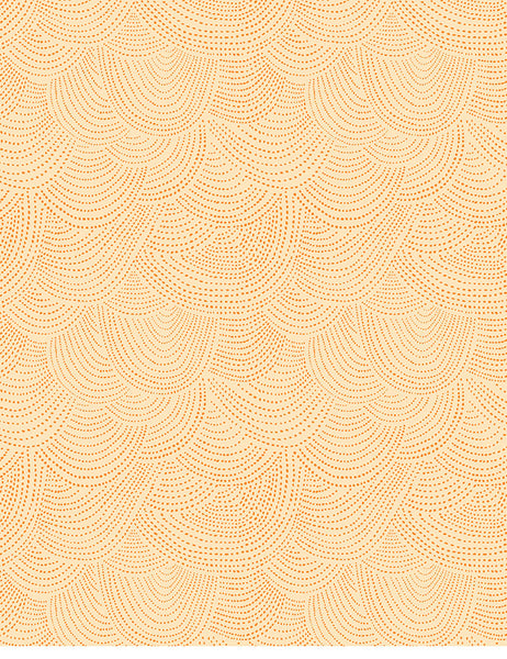 Scallop Dot in Sorbet by Dear Stella, orange dotted scallop fan texture on a warm pale peach ground