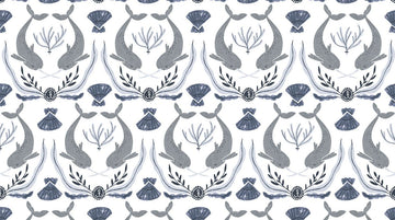Into the Reef Narwhal Damask on White by Dear Stella