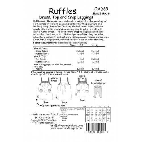 Ruffles Dress Top and Leggings Sewing Pattern by Olive Ann Designs
