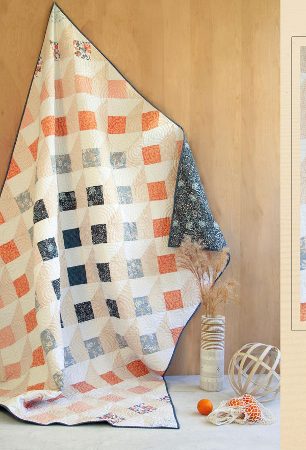 Shadow Maze quilt shown full length, Mindscape fabrics by Katarina Roccella