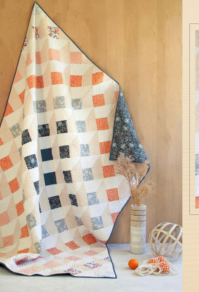 Shadow Maze quilt shown full length, Mindscape fabrics by Katarina Roccella