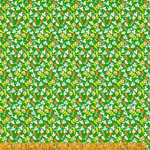 Lucky Rabbit Calico in Green by Heather Ross, green small-floral calico quilting cotton