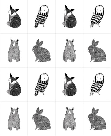 Thicket Little Critter Panel in Black and White by Gingiber for Moda Fabrics