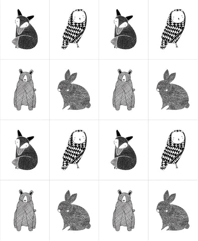 Thicket Little Critter Panel in Black and White by Gingiber for Moda Fabrics