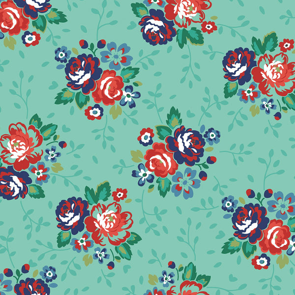 Backyard Blooms Roses in Aqua by Allison Harris 51819-2