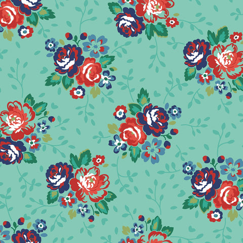 Backyard Blooms Roses in Aqua by Allison Harris 51819-2