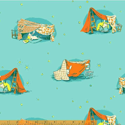 Lucky Rabbit Quilt Tent in Turquoise by Heather Ross 53242-2