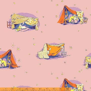 Lucky Rabbit Quilt Tent in Lilac by Heather Ross, lilac quilting cotton with cozy tent motif