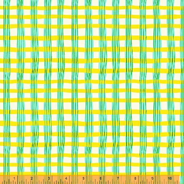 Lucky Rabbit Painted Plaid in Yellow by Heather Ross, yellow hand-painted plaid quilting cotton