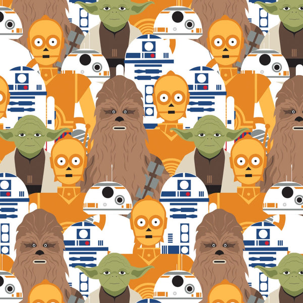 Star Wars Portrait Stacked in Multi, quilting cotton with rows of Star Wars character portraits