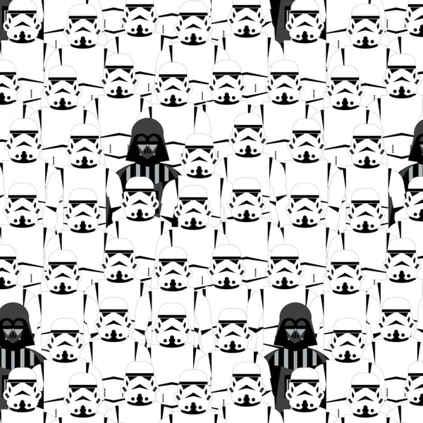Star Wars Stacked Troopers in White, white quilting cotton with rows of stormtroopers