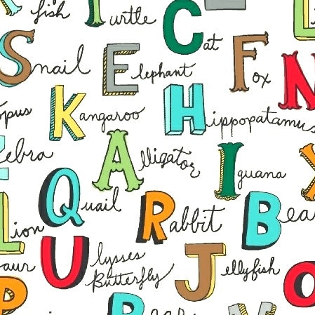 ANIMAL ABCs Alphabet Words on White by Whistler Studios for Windham Fabrics