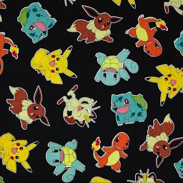 Pokemon Characters Tossed in Jet Black by The Pokemon Co AOP-15114-190