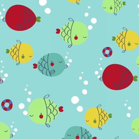 Ahoy Matey Fish Fabric on Aqua by Windham Fabrics