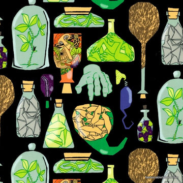 Apothescary on Black by Michael Miller Fabrics