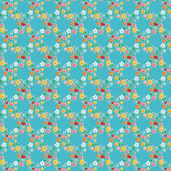 Backyard Roses Wreath in Blue by Nadra Ridgeway for Riley Blake Designs