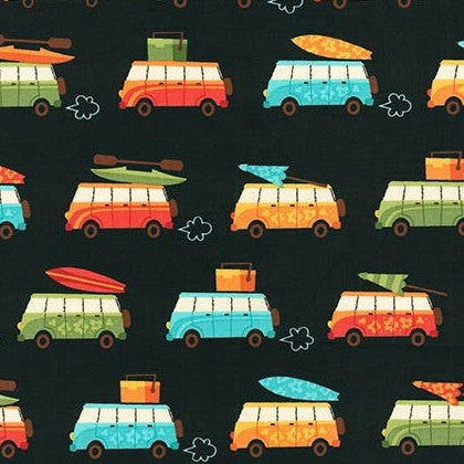 Beachy Keen Bus on Black by Caleb Gray for Robert Kaufman