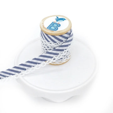 Bias Tape Double Fold Crocheted Edge in Gingham Stripe Marino