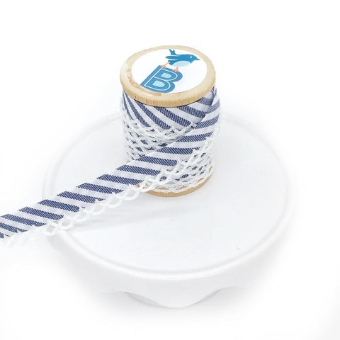 Bias Tape Double Fold Crocheted Edge in Gingham Stripe Marino