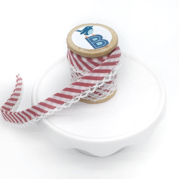 Bias Tape Double Fold Crocheted Edge in Gingham Stripe Red