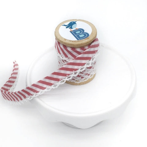 Bias Tape Double Fold Crocheted Edge in Gingham Stripe Red
