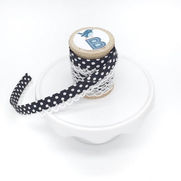 Bias Tape Double Fold Crocheted Edge in Polka Dot on Black