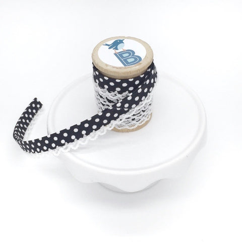 Bias Tape Double Fold Crocheted Edge in Polka Dot on Black