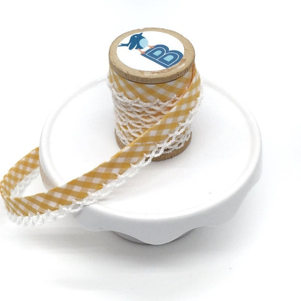 Bias Tape Double Fold Crocheted Edge in Gingham Mini Check Yellow