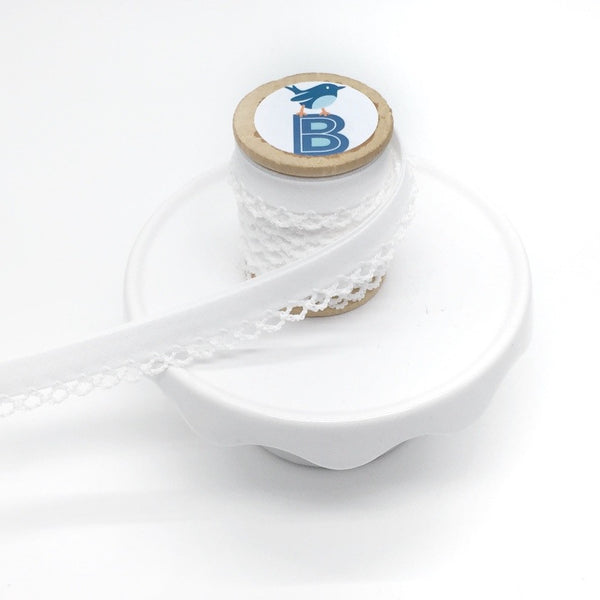 Bias Tape Double Fold Crocheted Edge in Solid White