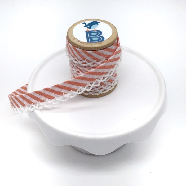 Bias Tape Double Fold Crocheted Edge in Gignham Stripe Butano