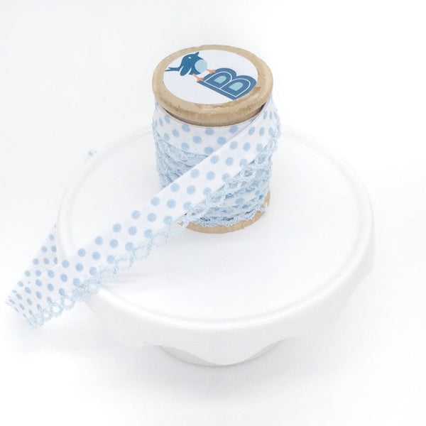 Bias Tape Double Fold Crocheted Edge in Polka Dot Celeste